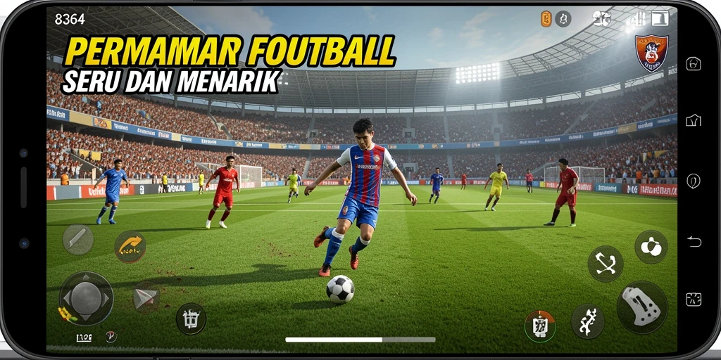 Tampilan gameplay seru dalam 8364, menampilkan aksi sepak bola yang mendebarkan.