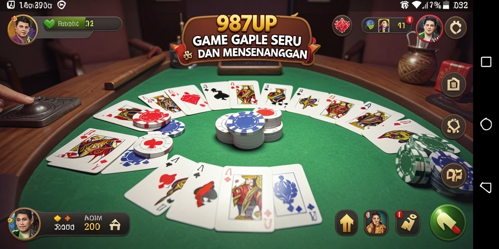 Screenshot gameplay 987UP menampilkan suasana bermain Gaple yang seru.