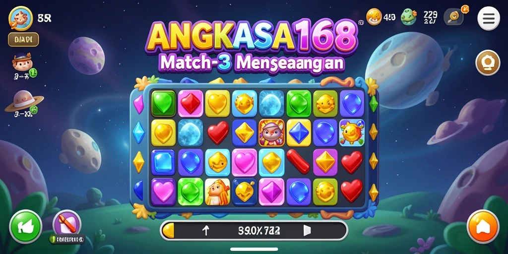 Gameplay seru dari ANGKASA168 dengan colorful match-3 puzzles.