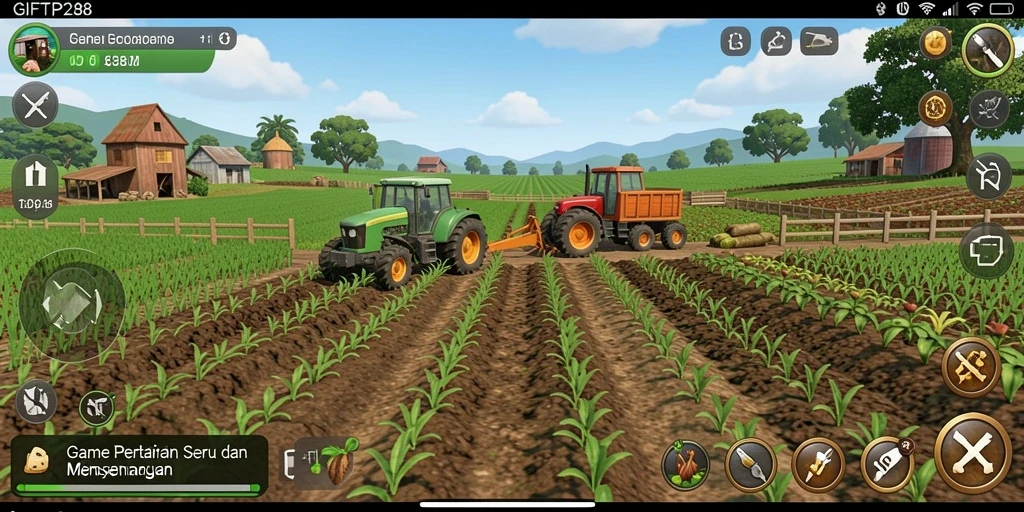 Screenshot utama GIFTRP288 menampilkan pengalaman gameplay pertanian yang mendebarkan.