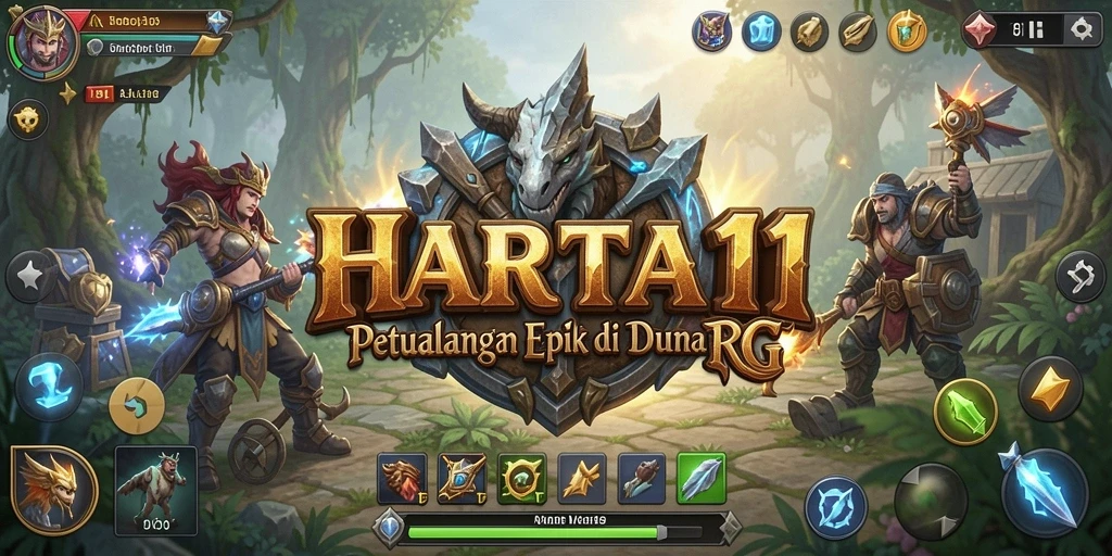 Tangkapan layar utama HARTA11 menampilkan aksi seru dalam pertarungan RPG.