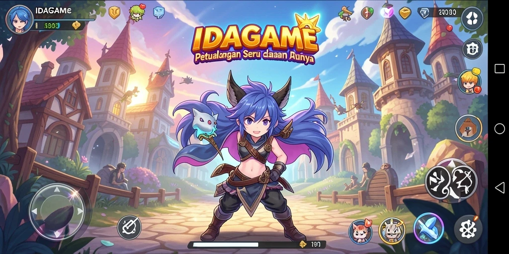 Tangkapan layar utama IDAGAME menampilkan pertarungan karakter anime yang seru.