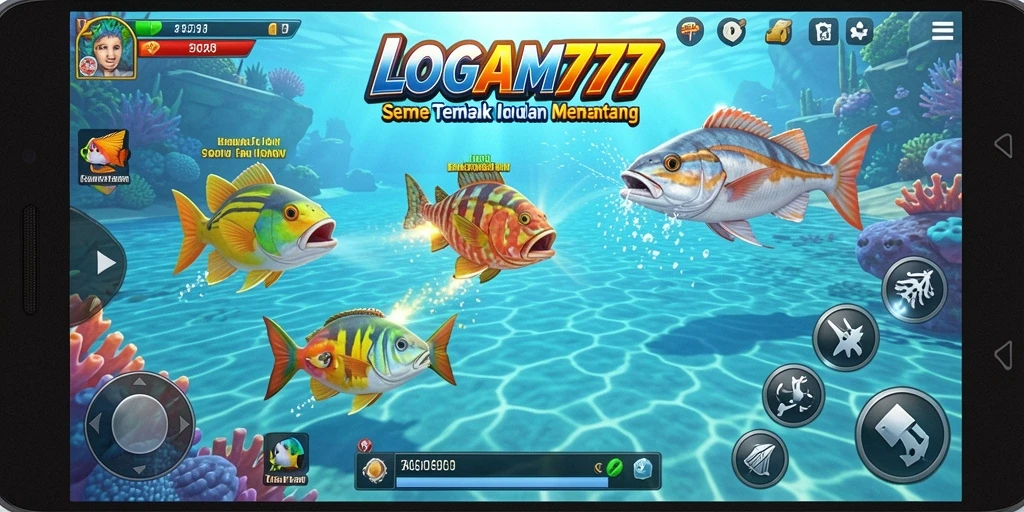 Screenshot LOGAM777 menampilkan aksi seru menembak ikan dengan grafis menawan.