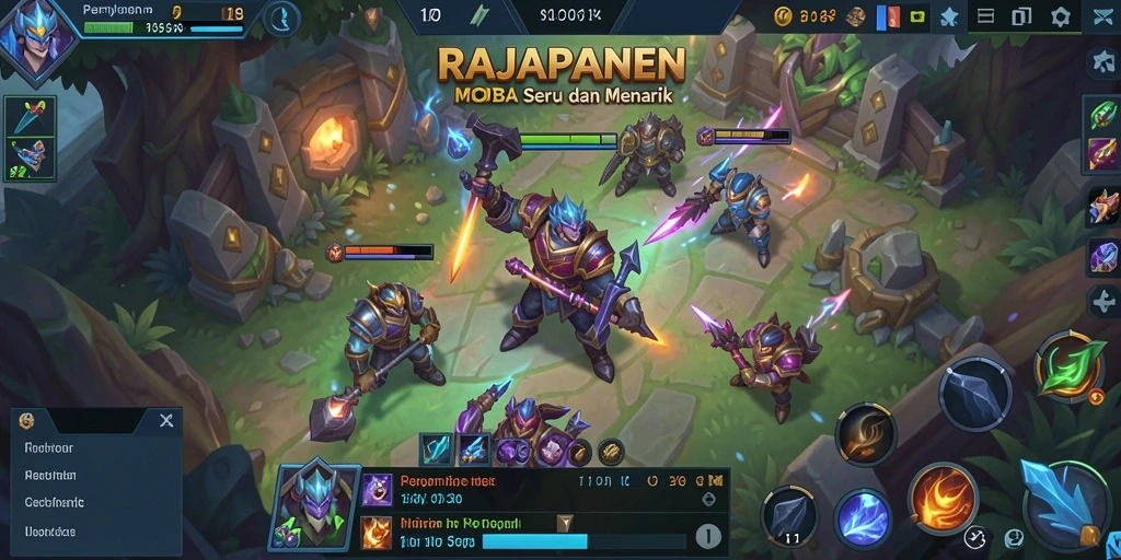 Screenshot menunjukkan aksi mendebarkan dalam gameplay RAJAPANEN MOBA.