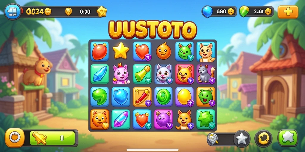Gameplay UUSTOTO menampilkan kombinasi buah berwarna-warni dan tantangan menarik.